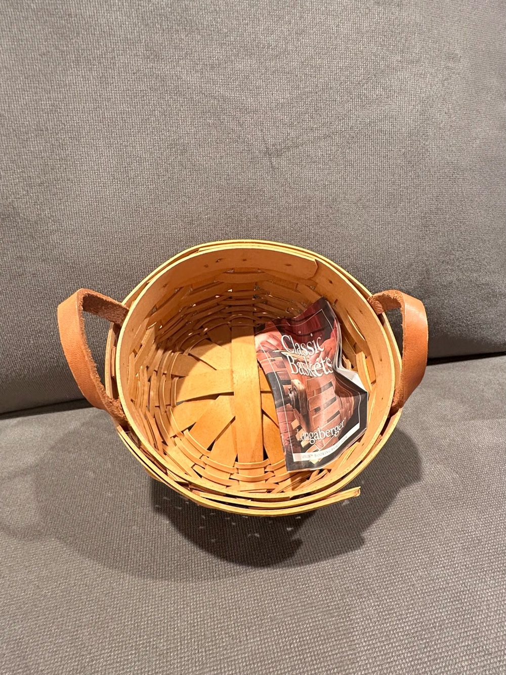 Longaberger Saffron Booking Basket in Light Brown with Leather Handles